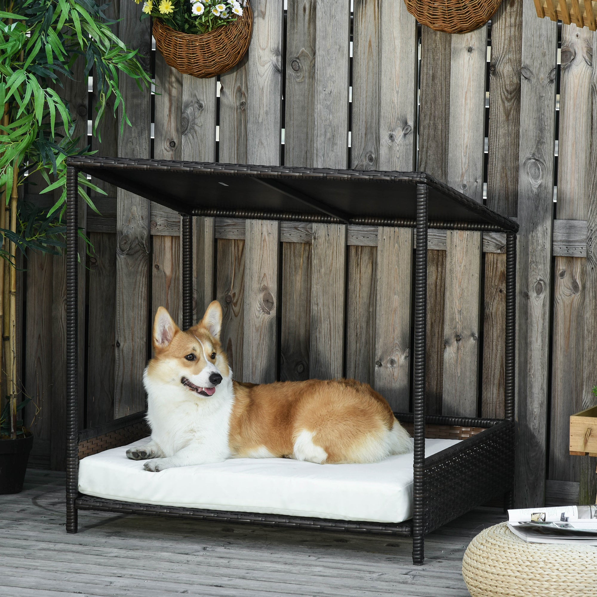 Wicker Dog House Raised Rattan Puppy Bed Cat