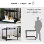 Wicker Dog House Raised Rattan Puppy Bed Cat
